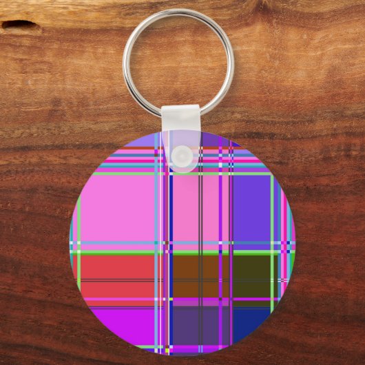Roze tartan stof patroon stof Madras Sleutelhanger (Voorkant)