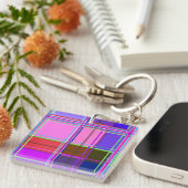 Roze tartan stof patroon stof Madras Sleutelhanger (Voorkant Rechts)