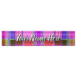 Roze tartan stofpatroon stof Madras Naambordje