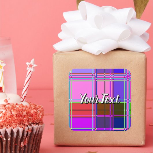 Roze tartan stofpatroon stof Madras Vierkante Sticker (Feest)