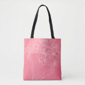 Roze tas met witte Hortensia-omtrek Tote (Voorkant)