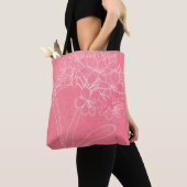 Roze tas met witte Hortensia-omtrek Tote (Dichtbij)