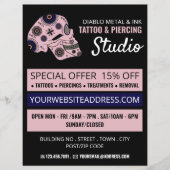 Roze Tattoo van de schedel, Tattoo & body Piercing Flyer (Voorkant)