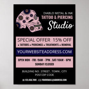 Roze Tattoo van de schedel, Tattoo & body Piercing Poster