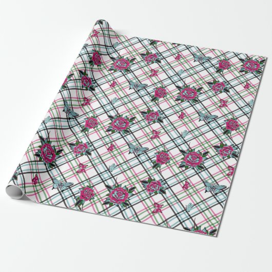 Roze Tattoos Rozen Cadeaupapier (Uitgerold)