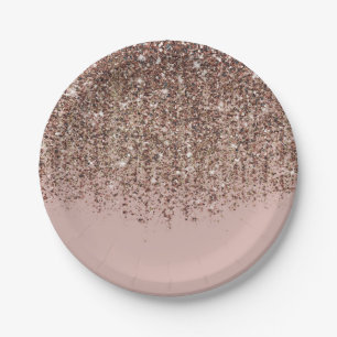Roze Taupe Brons Goud Glitters Glam Feestje Papieren Bordje