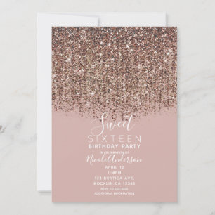 Roze Taupe Brons Goud Glitters Zestien Verjaardags Kaart