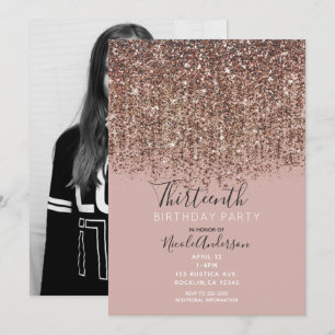 Roze Taupe Brons Gouden Glam Verjaardagsfeest Foto Kaart