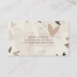 Roze & Taupe Harten Modern Chic Verwijs Een Vriend Aanbevelingskaartje