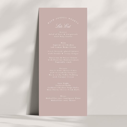 Roze Taupe Klassieke Kalligrafie Formele Bruiloft Menu