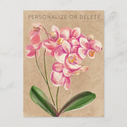 Roze Taupe Orchidee Waterverf Bloemstuk Persoonlij Briefkaart (Voorkant)