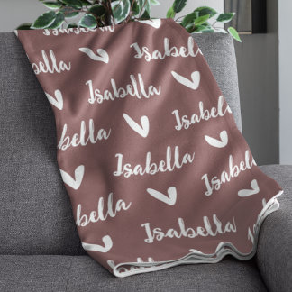 Roze Taupe Persoonlijke Naam Deken met Harten
