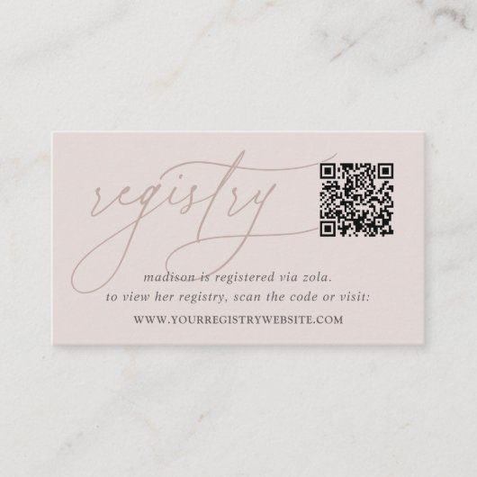 Roze Taupe Script Bridal of Baby shower Registry Informatiekaartje (Voorkant)