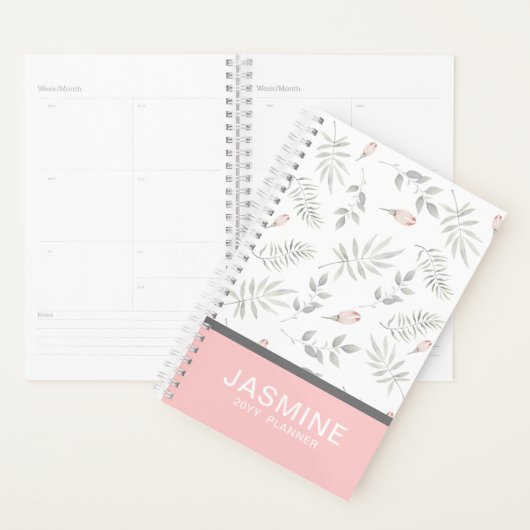 Roze Taupe Waterverf Floral 2019 gepersonaliseerd Planner (Display)