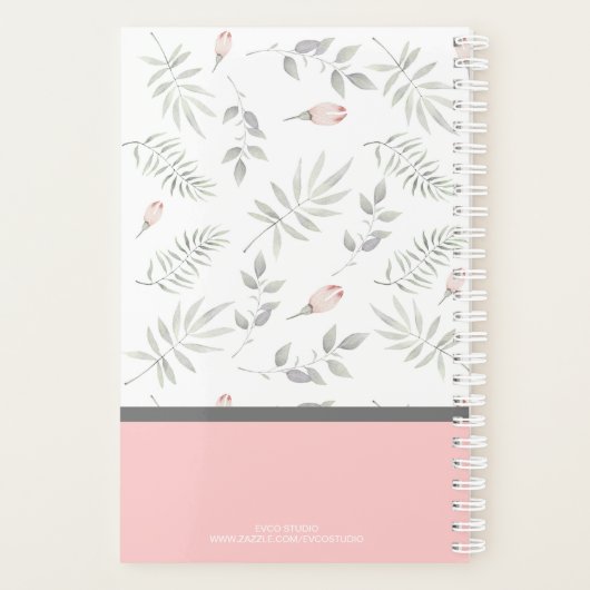 Roze Taupe Waterverf Floral 2019 gepersonaliseerd Planner (Achterkant)