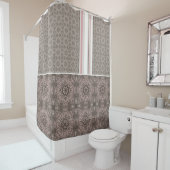 Roze Taupe White gothic Tile and Stripe Douchegordijn (In situ)