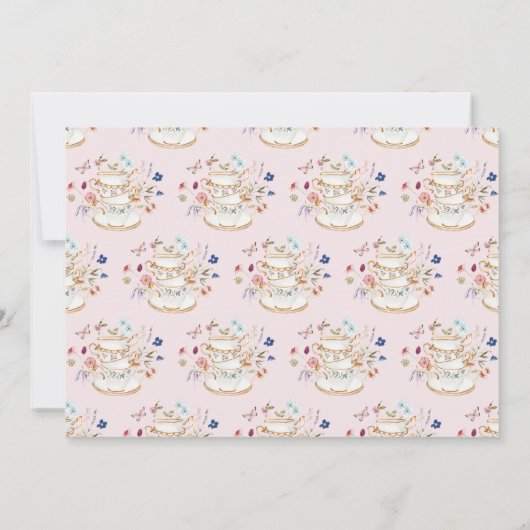 Roze Tea Party Advies Kaart (Achterkant)