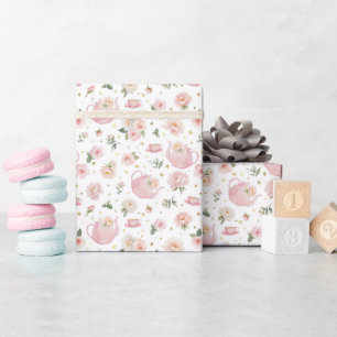 Roze Tea Party Baby shower inpakpapier
