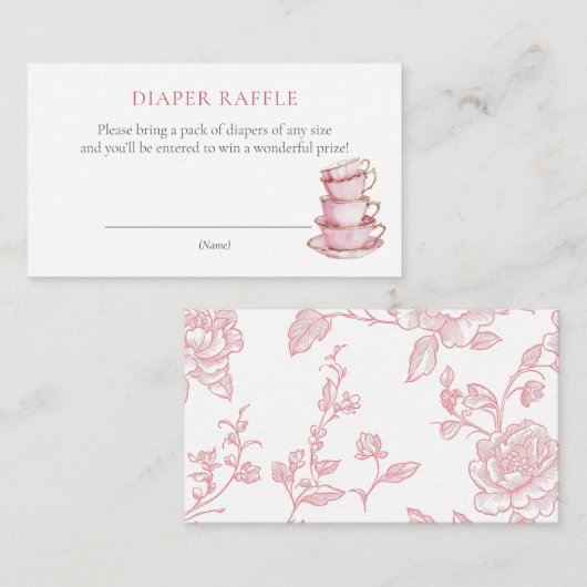 Roze Tea Party Baby shower Luier Raffle Ticket Informatiekaartje (Voorkant / Achterkant)