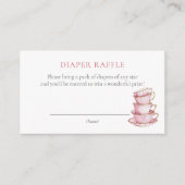 Roze Tea Party Baby shower Luier Raffle Ticket Informatiekaartje (Voorkant)