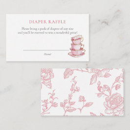 Roze Tea Party Baby shower Luier Raffle Ticket Informatiekaartje