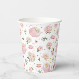 Roze Tea Party Baby shower Papieren kopjes Bekers