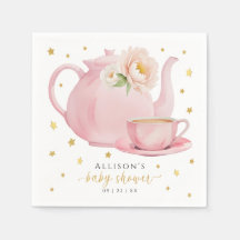 Roze Tea Party Baby shower Papieren servetten