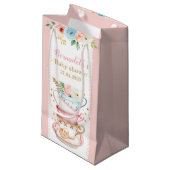 Roze Tea Party Baby shower Small Gift Bag Klein Cadeauzakje (Voorkant Gekanteld)