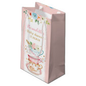 Roze Tea Party Baby shower Small Gift Bag Klein Cadeauzakje (Achterkant Gekanteld)