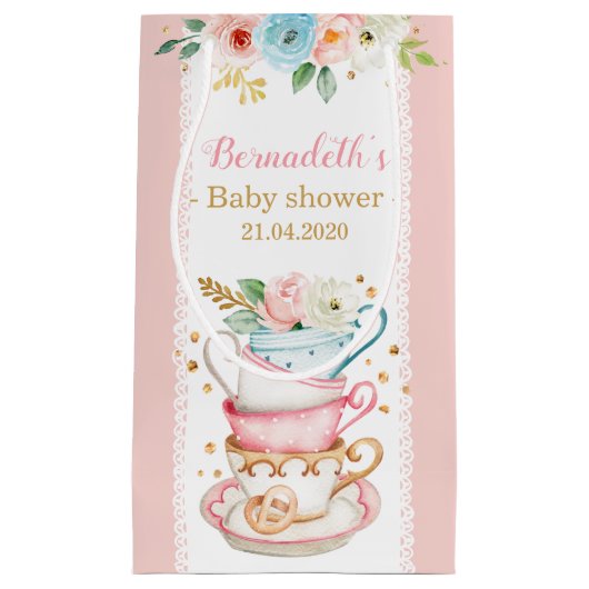 Roze Tea Party Baby shower Small Gift Bag Klein Cadeauzakje (Voorkant)