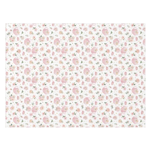 Roze Tea Party Baby shower tafelkleed (Voorkant (Horizontaal))