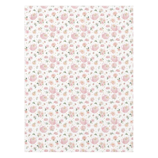 Roze Tea Party Baby shower tafelkleed (Voorkant)