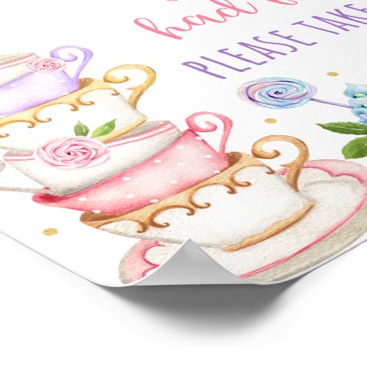 Roze Tea Party Birthday Favor Sign Poster (Hoek)