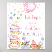 Roze Tea Party Birthday Favor Sign Poster (Voorkant)