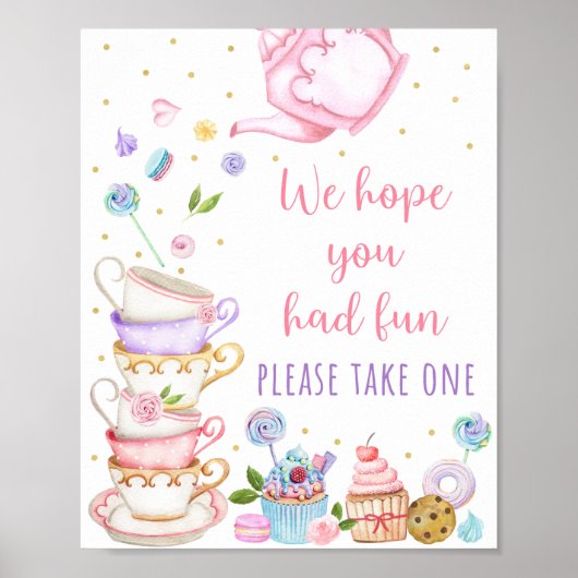 Roze Tea Party Birthday Favor Sign Poster (Voorkant)