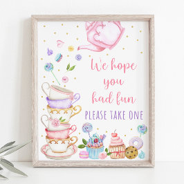 Roze Tea Party Birthday Favor Sign Poster