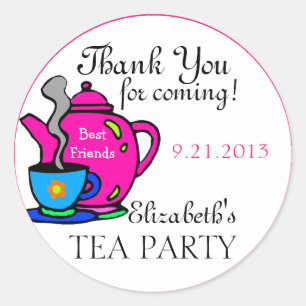 Roze Tea Party Dank je Ronde Sticker
