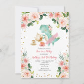 Roze Tea Party Dinosaur 3rd Birthday Uitnodiging (Voorkant)