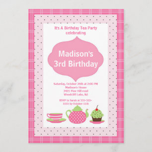 Roze Tea Party Foto van Birthday Party Kaart