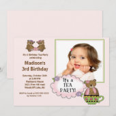 Roze Tea Party Foto van Birthday Party Kaart (Voorkant / Achterkant)