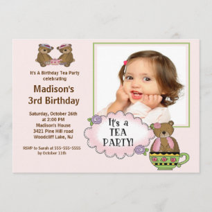 Roze Tea Party Foto van Birthday Party Kaart