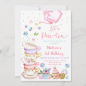 Roze Tea Party Let's Par-tea Birthday Kaart (Voorkant)