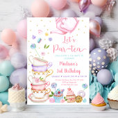 Roze Tea Party Let's Par-tea Birthday Kaart