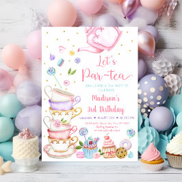 Roze Tea Party Let's Par-tea Birthday Kaart