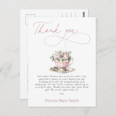 Roze Tea Party Meisje Baby shower Bedankt Briefkaart (Voorkant / Achterkant)