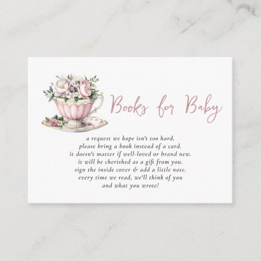 Roze Tea Party Meisje Baby shower Boek Verzoek Informatiekaartje (Voorkant)
