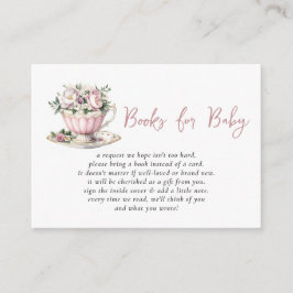 Roze Tea Party Meisje Baby shower Boek Verzoek Informatiekaartje
