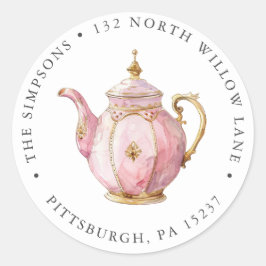 Roze Tea Party Return-adres Ronde Sticker