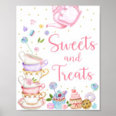 Roze Tea Party Sweets & Trees Birthday Sign Poster (Voorkant)