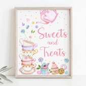 Roze Tea Party Sweets & Trees Birthday Sign Poster